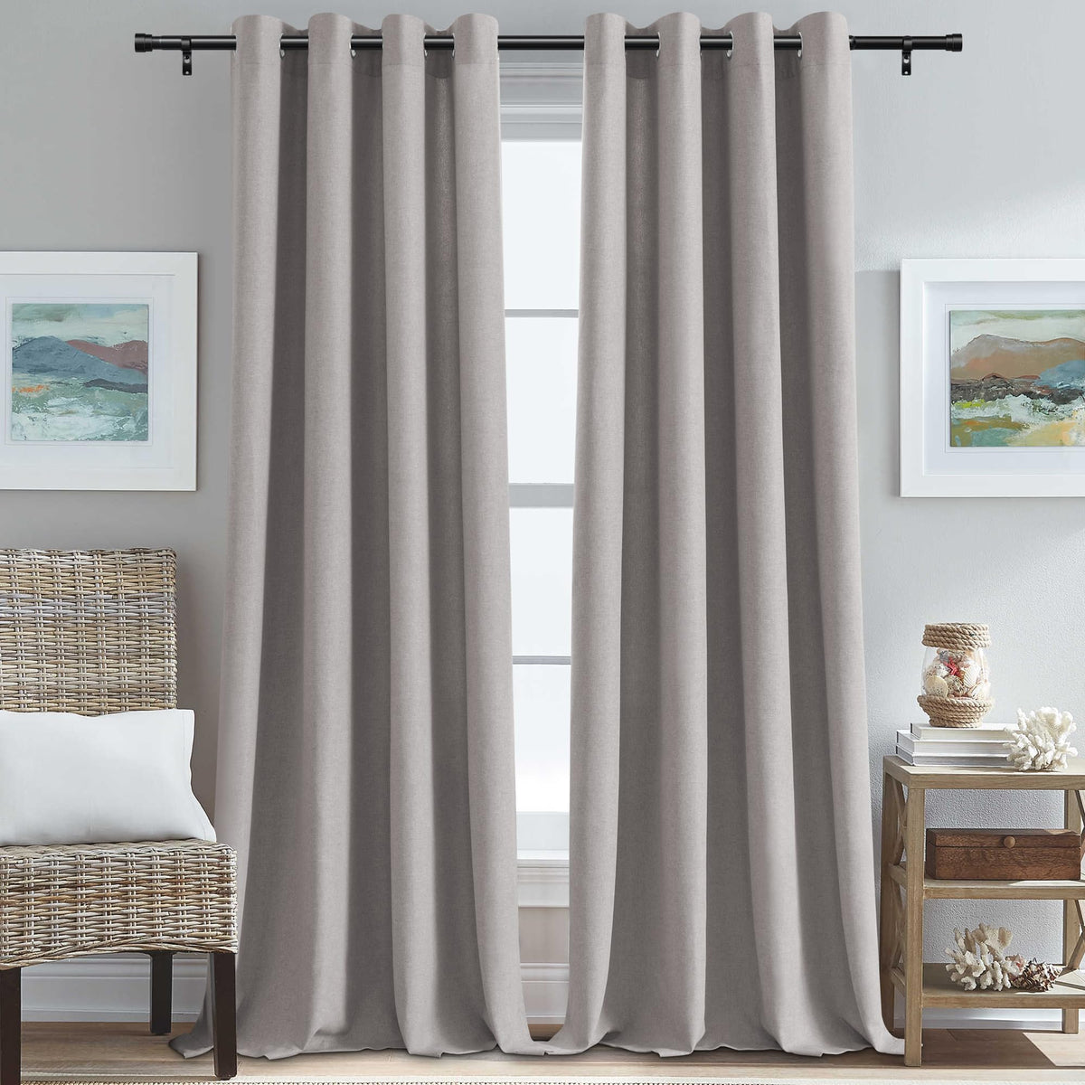 H.VERSAILTEX Grommet Natural Linen Textured Kitchen Curtains 45 inch Length, Thick Faux Linen Room Darkening Window Treatment Set for Farmhouse/Bedroom 52W x 45L,2 Panels,Heather Aqua