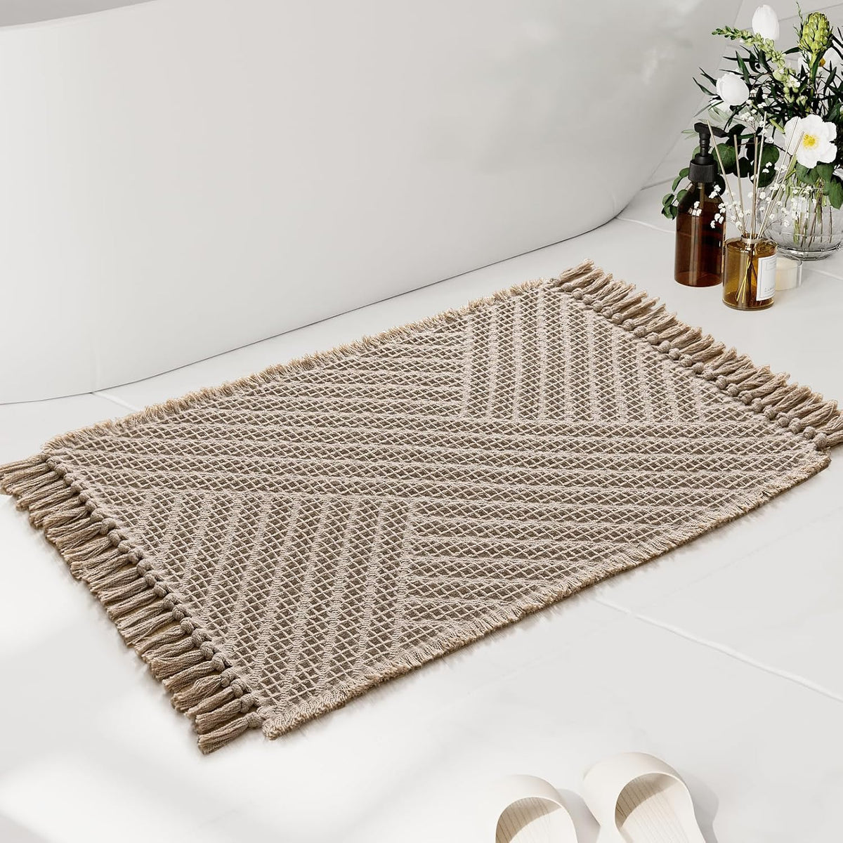 H.VERSAILTEX Waffle Boho Bath Mat – Super Absorbent, Non-Slip & Quick Dry