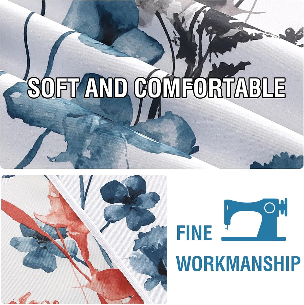 H.VERSAILTEX Tie Up Curtain Double Sided Cattleya Floral Printed Window Valance Balloon Roman Curtain, Rod Pocket - Reversible in Blue/Coral - W 42 x L 36