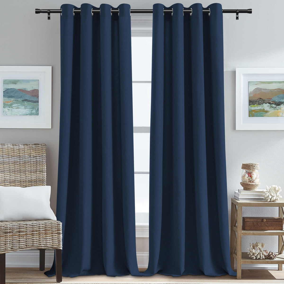 H.VERSAILTEX Grommet Natural Linen Textured Kitchen Curtains 45 inch Length, Thick Faux Linen Room Darkening Window Treatment Set for Farmhouse/Bedroom 52W x 45L,2 Panels,Heather Aqua