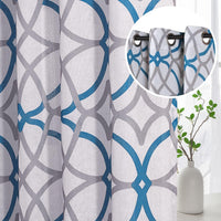 H.VERSAILTEX Linen Curtains 84 Inch Length 2 Panels Linen Sheer Curtains Textured Flax Window Curtain Draps for Living Room, Privacy Modern Printed Grommet Curtains Geometric Teal/Taupe