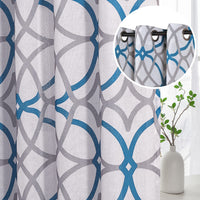 H.VERSAILTEX Linen Curtains 84 Inch Length 2 Panels Linen Sheer Curtains Textured Flax Window Curtain Draps for Living Room, Privacy Modern Printed Grommet Curtains Geometric Teal/Taupe