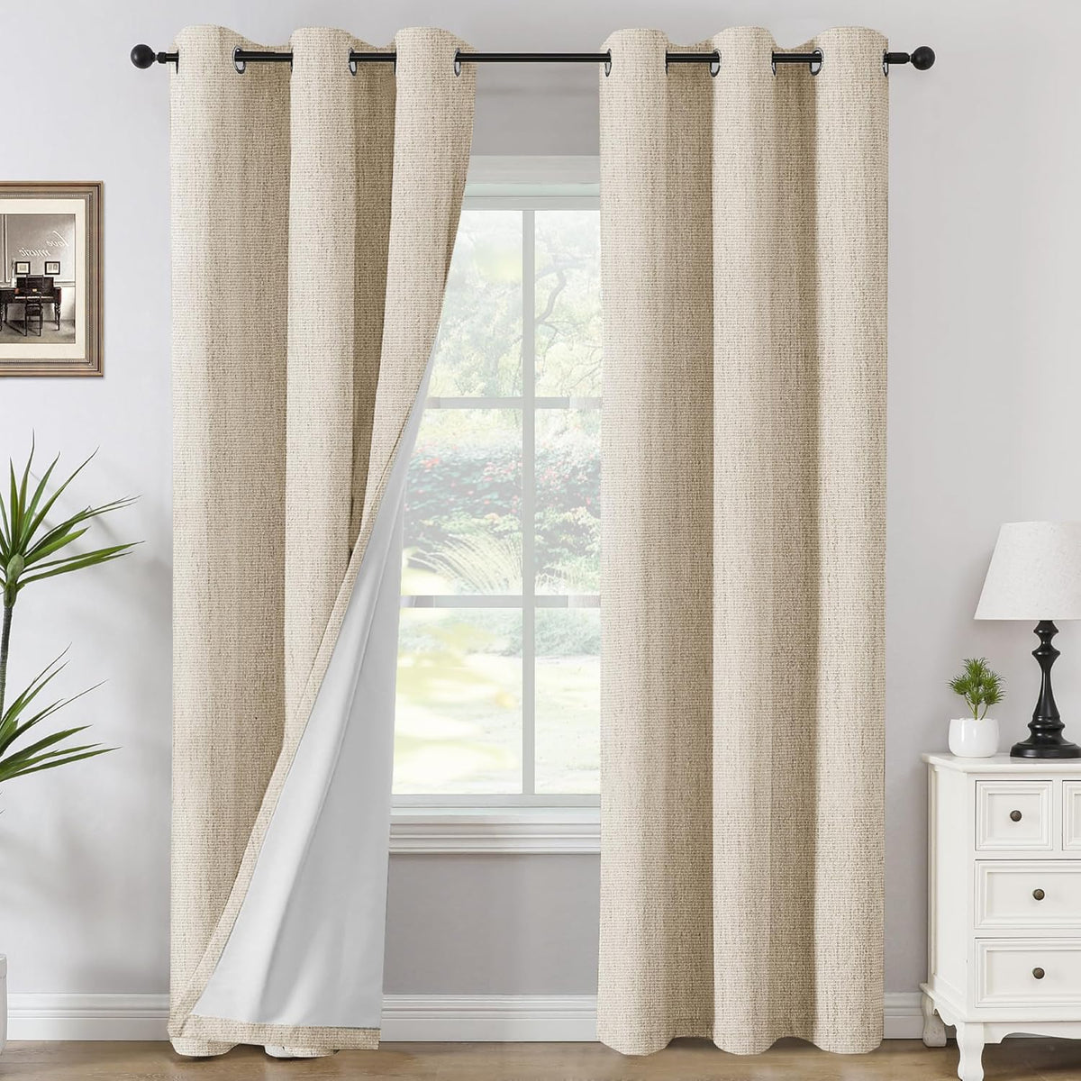 H.VERSAILTEX Chenille Curtains 96 inch Length 2 Panels 100% Blackout Drapes for Bedroom Living Room with White Flocking Coating Back Insulated Anti-Rust Grommet, Heathered Dove Gray(Not Solid)