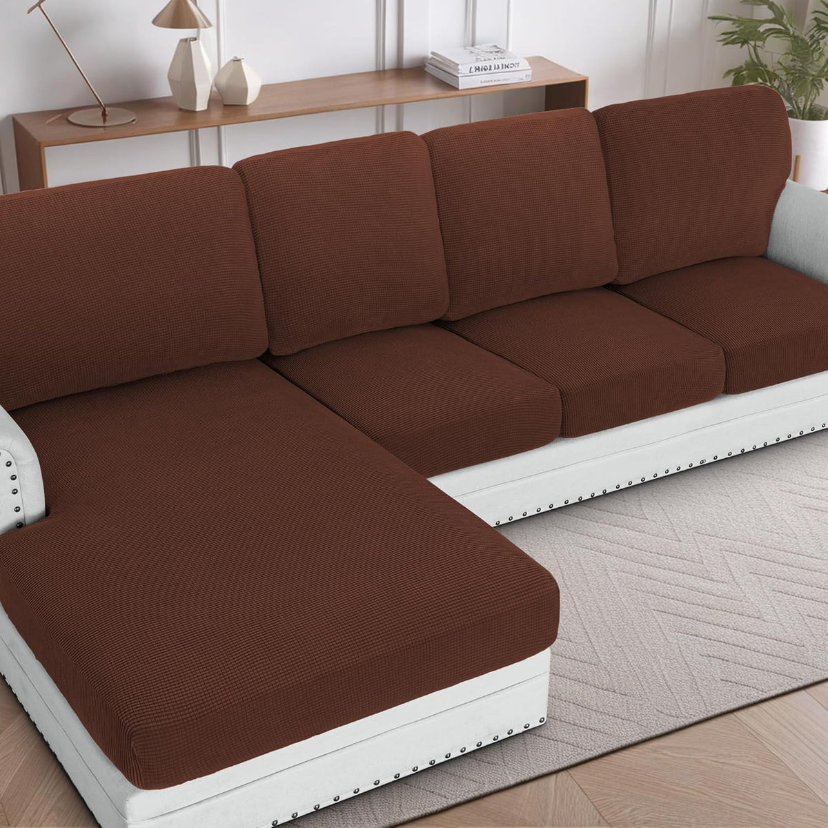 H.VERSAILTEX Sectional Couch Covers 1 Piece Chaise Slipcover L Shape Separate Cushion Couch Cover for Both Left/Right Sectional Couch (Seat Only: 1 Chaises, Ivory)