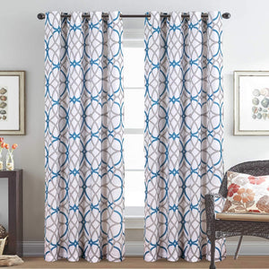 H.VERSAILTEX Linen Curtains 84 Inch Length 2 Panels Linen Sheer Curtains Textured Flax Window Curtain Draps for Living Room, Privacy Modern Printed Grommet Curtains Geometric Teal/Taupe