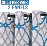 H.VERSAILTEX Linen Curtains 84 Inch Length 2 Panels Linen Sheer Curtains Textured Flax Window Curtain Draps for Living Room, Privacy Modern Printed Grommet Curtains Geometric Teal/Taupe