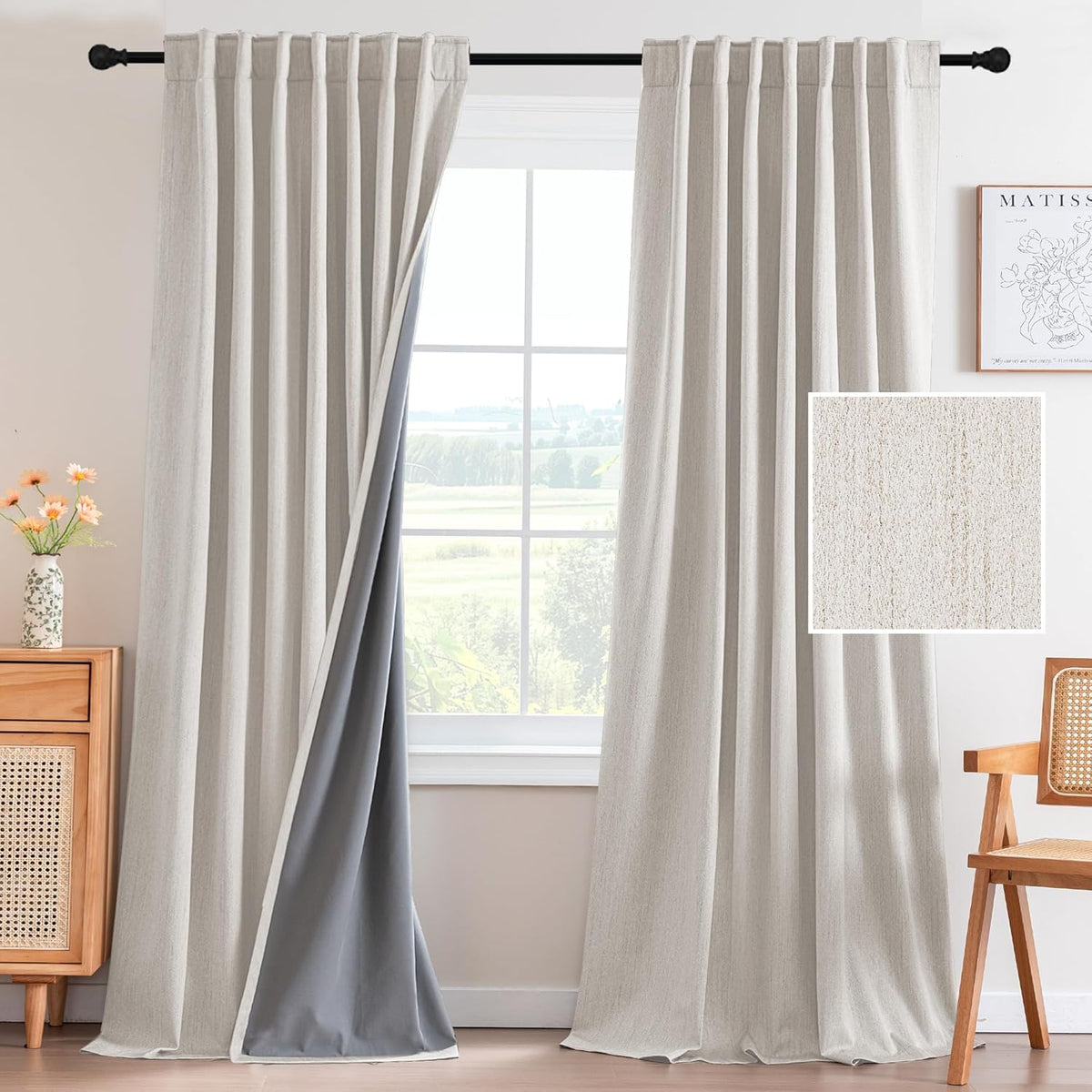 H.VERSAILTEX 100% Blackout Curtains – Back Tab Thermal Insulated Window Drapes, Set of 2