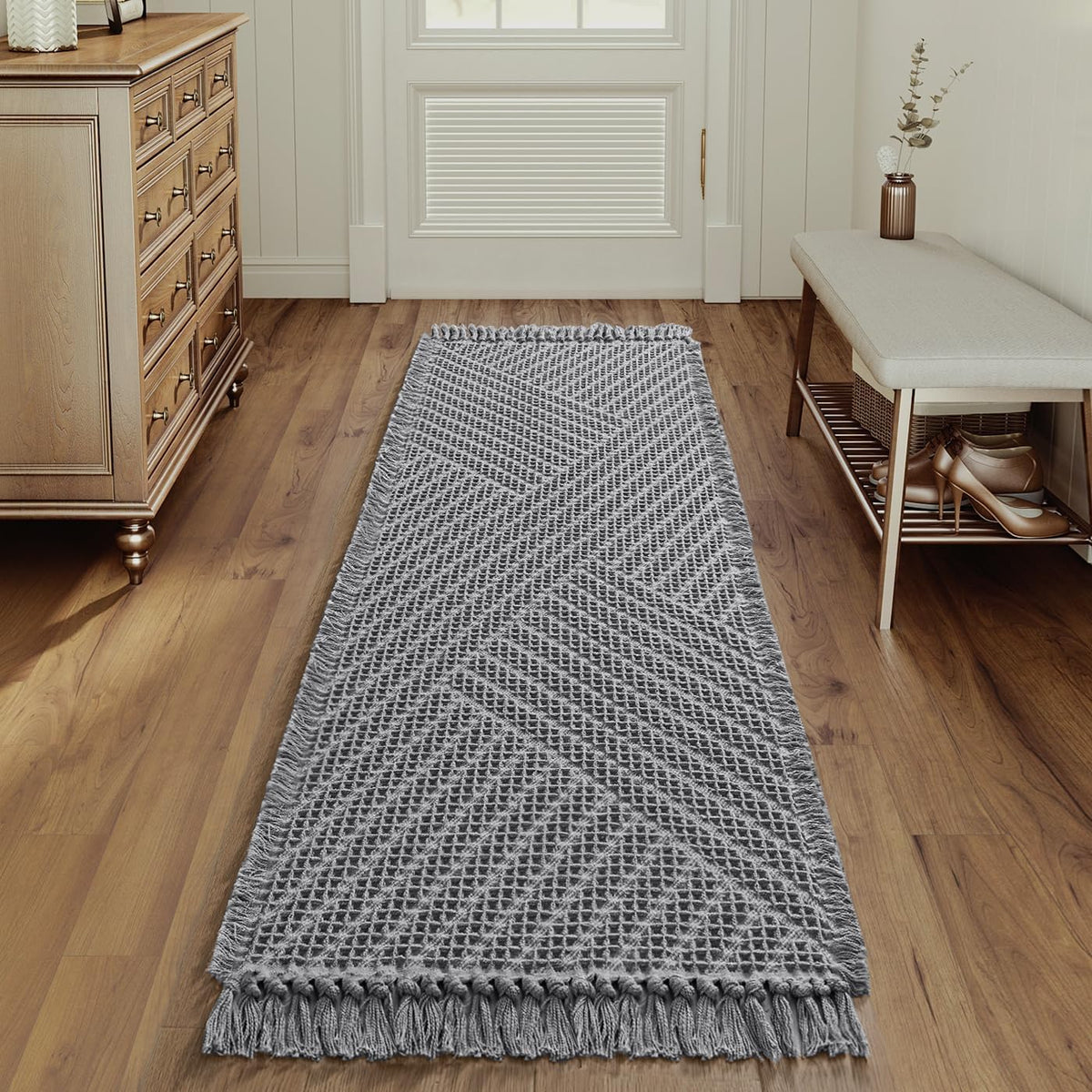 H.VERSAILTEX Waffle Boho Bath Mat – Super Absorbent, Non-Slip & Quick Dry