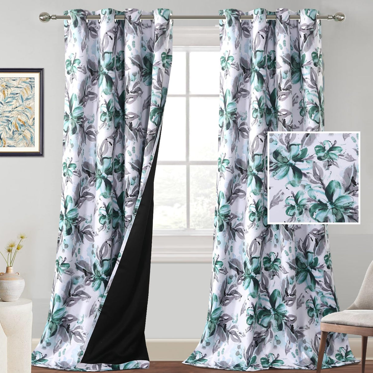 Floral Printed 100% Blackout Curtains for Bedroom
