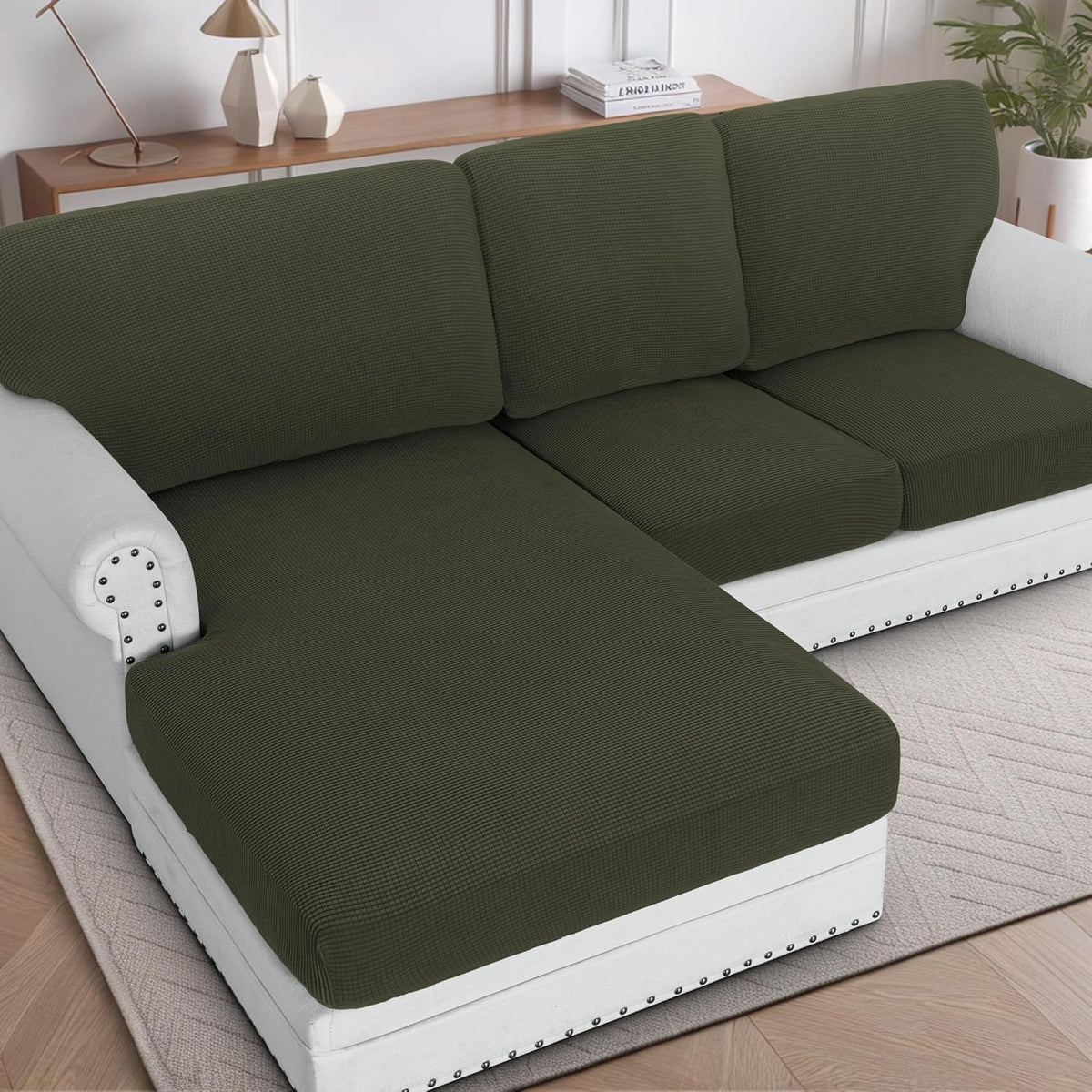 H.VERSAILTEX Sectional Couch Covers 1 Piece Chaise Slipcover L Shape Separate Cushion Couch Cover for Both Left/Right Sectional Couch (Seat Only: 1 Chaises, Ivory)