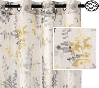 h.versailtx yellow and gray botanical floral sheer linen curtain