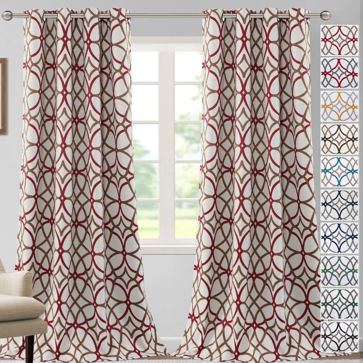 H.VERSAILTEX Blackout Curtains for Bedroom Printed Design 96 Inch Thermal Insulated 2 Panels