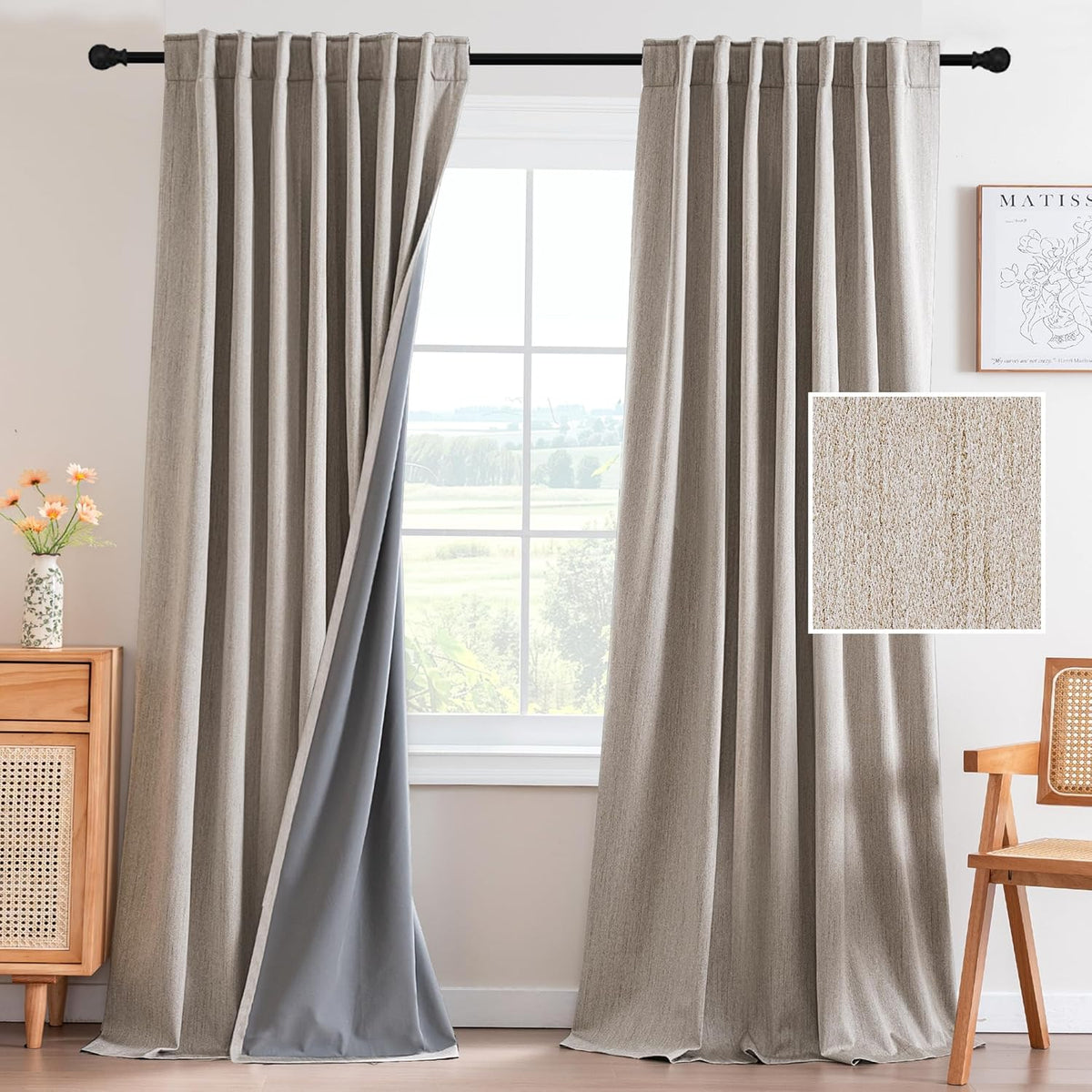 H.VERSAILTEX 100% Blackout Curtains – Back Tab Thermal Insulated Window Drapes, Set of 2