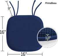 PrimeBeau Memory Foam Chair Cushion Pads Slip-Resistant Chair Pads Thick & Comfy Seat Pads for Office Desk, Dining Table, Kitchen Chairs, Set of 2, 16x16, Navy Pain Relief Covers