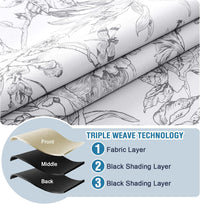 H.VERSAILTEX 100% Blackout Curtains for Living Room Camellia Floral 84 Inches Long Light Blocking Window Treatment with Black Liner Grommet Thermal Drapes, 2 Panels, Grey