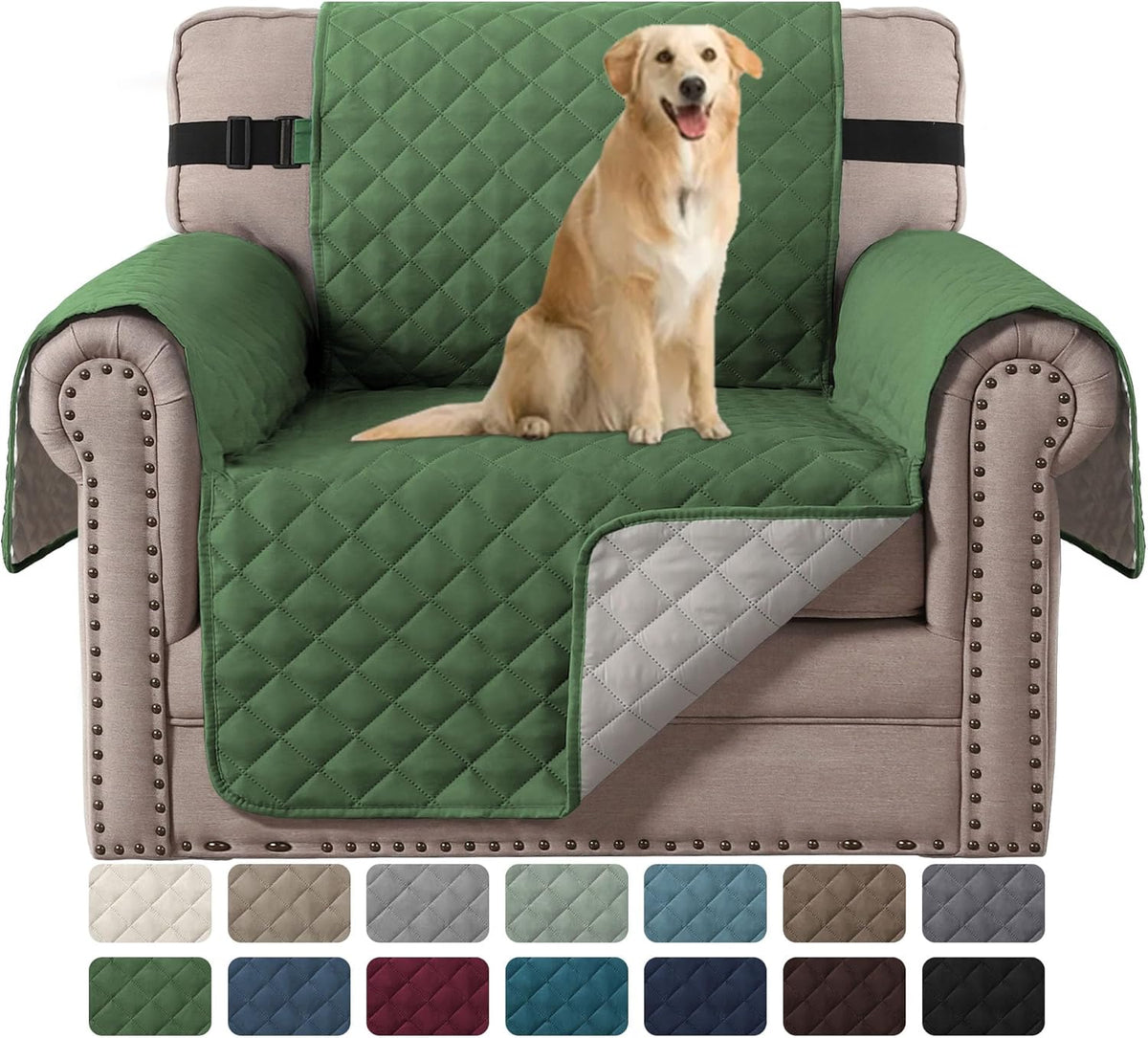 H.VERSAILTEX Reversible Chair Covers Water Repellent Chair Slipcover for Dogs Pets Furniture Protector Cover with Elastic Strap Durable and Washable Seat Width Up to 21