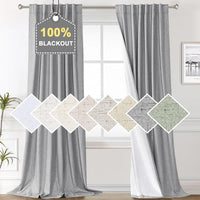 100% Blackout Curtains for Bedroom Faux Linen Texture Thermal Back Tab/Rod Pocket/Hook Belt Draperies 2 Panels