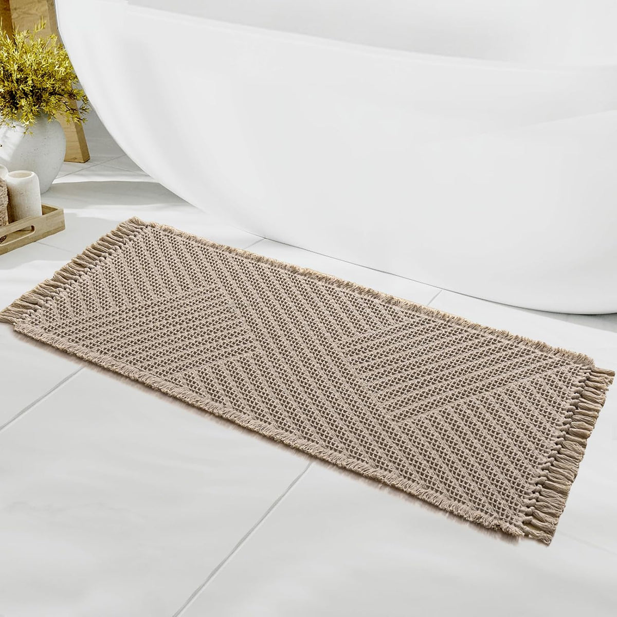H.VERSAILTEX Waffle Boho Bath Mat – Super Absorbent, Non-Slip & Quick Dry