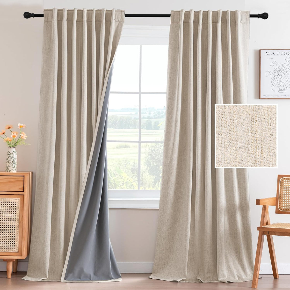 H.VERSAILTEX 100% Blackout Curtains – Back Tab Thermal Insulated Window Drapes, Set of 2