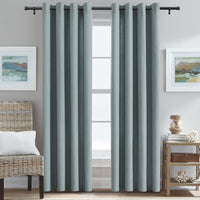 H.VERSAILTEX Grommet Natural Linen Textured Kitchen Curtains 45 inch Length, Thick Faux Linen Room Darkening Window Treatment Set for Farmhouse/Bedroom 52W x 45L,2 Panels,Heather Aqua