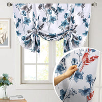 H.VERSAILTEX Tie Up Curtain Double Sided Cattleya Floral Printed Window Valance Balloon Roman Curtain, Rod Pocket - Reversible in Blue/Coral - W 42 x L 36