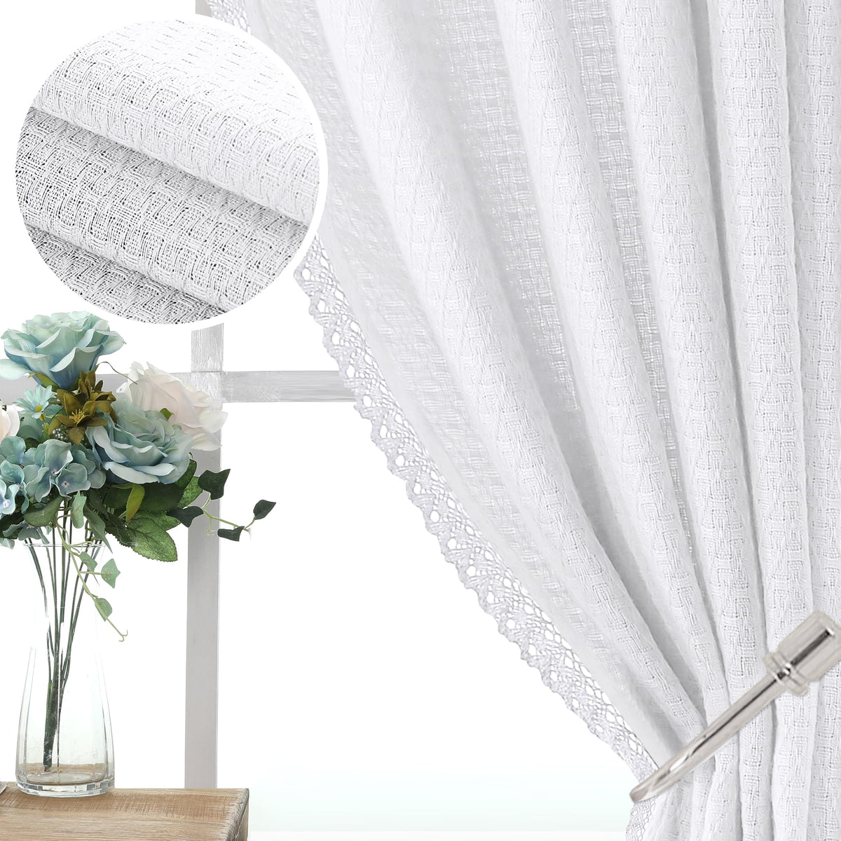 H.VERSAILTEX Boho Linen Curtain Light Filtering Back Tab, Set of 2 Panels