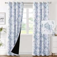 H.VERSAILTEX 100% Blackout Curtains for Living Room Camellia Floral 84 Inches Long Light Blocking Window Treatment with Black Liner Grommet Thermal Drapes, 2 Panels, Grey