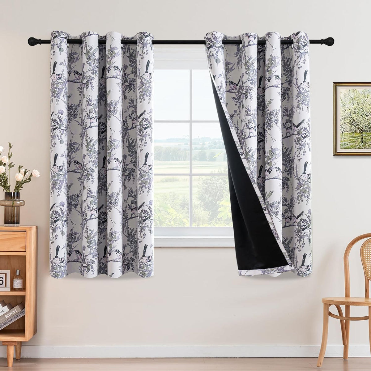 Floral 100% Blackout Vintage Curtains Patterned Thermal Insulated Grommet Window Drapes product feature or detail image
