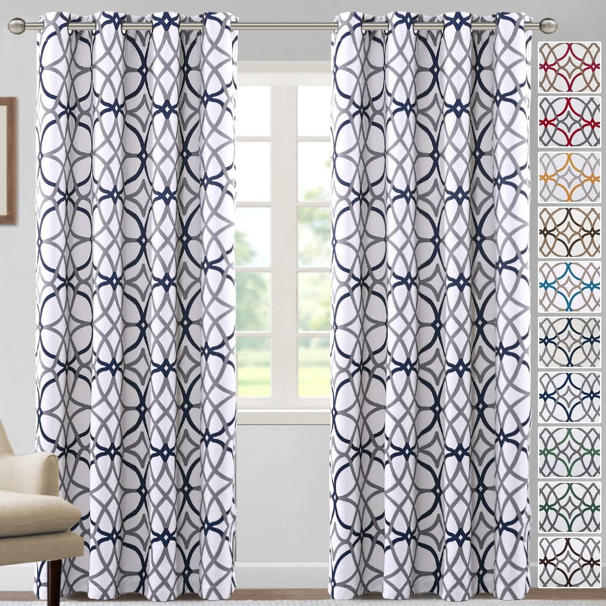 H.VERSAILTEX Blackout Curtains for Bedroom Printed Design 96 Inch Thermal Insulated 2 Panels