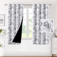 H.VERSAILTEX 100% Blackout Curtains for Living Room Camellia Floral 84 Inches Long Light Blocking Window Treatment with Black Liner Grommet Thermal Drapes, 2 Panels, Grey