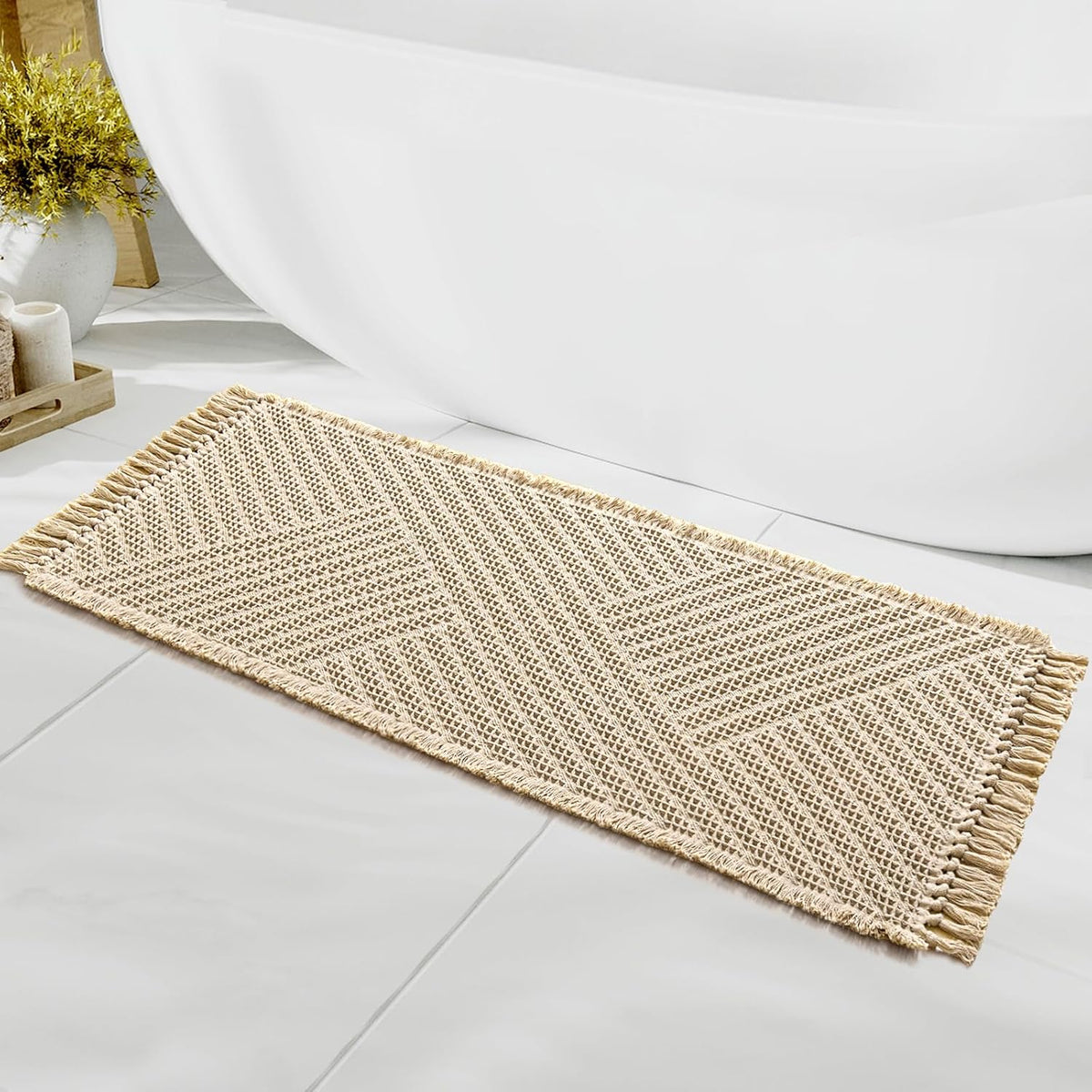 H.VERSAILTEX Waffle Boho Bath Mat – Super Absorbent, Non-Slip & Quick Dry