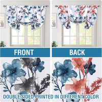 H.VERSAILTEX Tie Up Curtain Double Sided Cattleya Floral Printed Window Valance Balloon Roman Curtain, Rod Pocket - Reversible in Blue/Coral - W 42 x L 36
