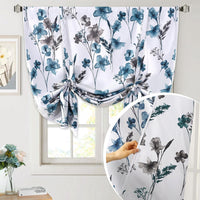 H.VERSAILTEX Tie Up Curtain Double Sided Cattleya Floral Printed Window Valance Balloon Roman Curtain, Rod Pocket - Reversible in Blue/Coral - W 42 x L 36