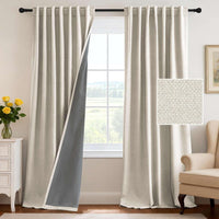 H.VERSAILTEX 100% Blackout Curtains Back Tab Full Light Blocking Curtain Draperies with Gray Coating Thermal Insulated Window Treatment Set of 2 Panels, 52" W x 84" L, Natural