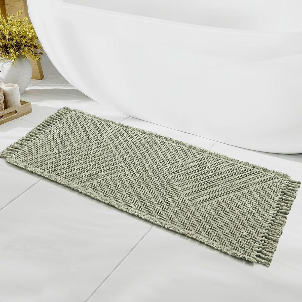 H.VERSAILTEX Waffle Boho Bath Mat – Super Absorbent, Non-Slip & Quick Dry