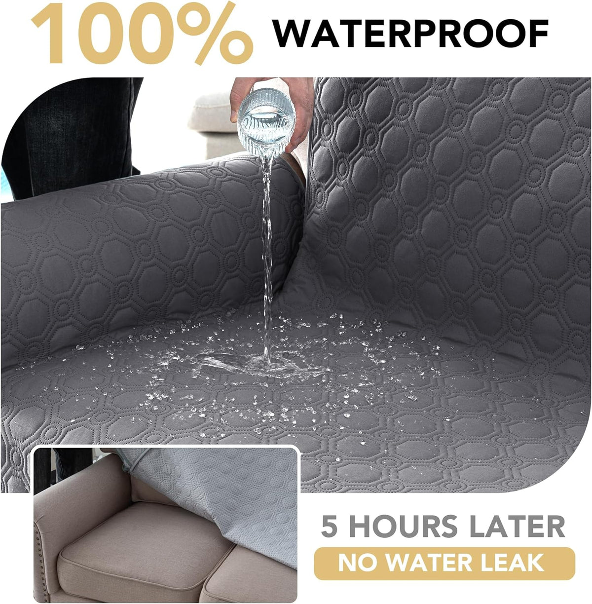H.VERSAILTEX 100% Waterproof Couch Cover for 3 Cushion Sofa Triple Non Slip with Storage Pocket