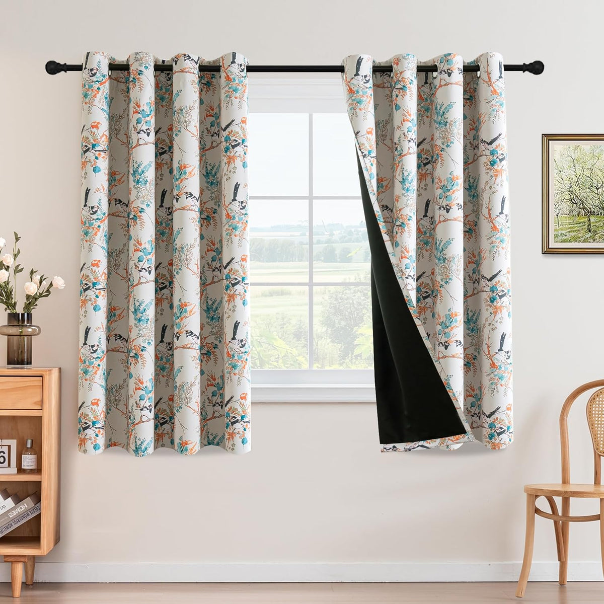 Floral 100% Blackout Vintage Curtains Patterned Thermal Insulated Grommet Window Drapes product feature or detail image