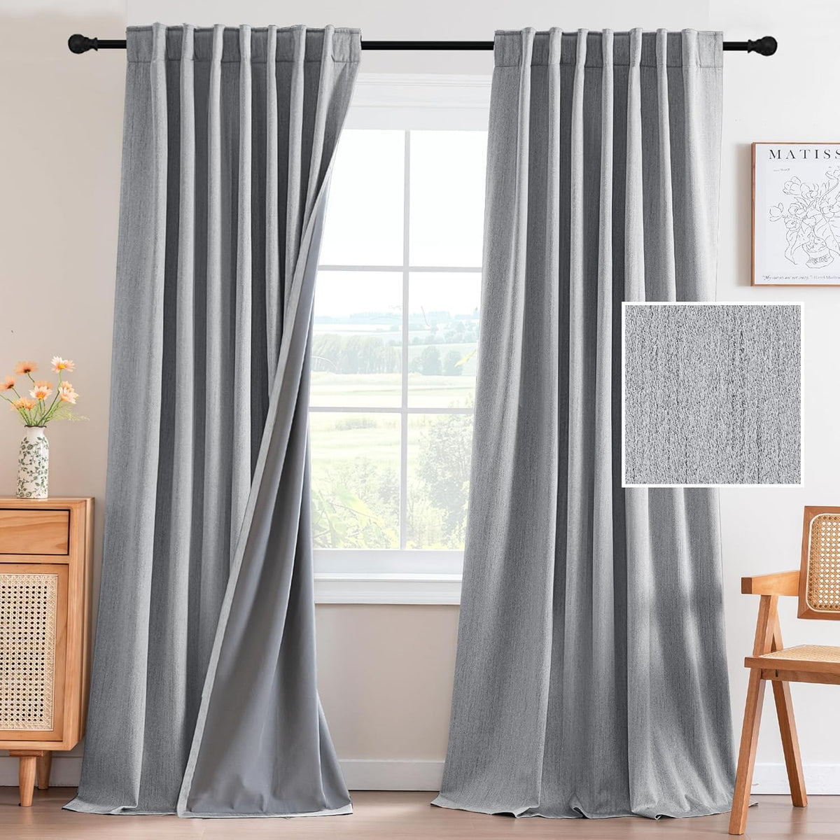 H.VERSAILTEX 100% Blackout Curtains – Back Tab Thermal Insulated Window Drapes, Set of 2