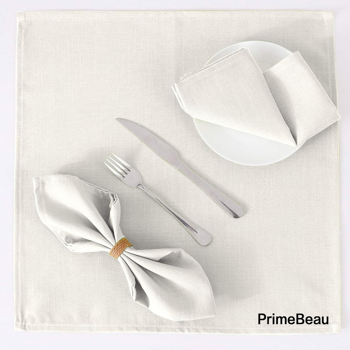 PrimeBeau Cloth Napkins Set of 12 (18" X 18") Linen Textured Dinner Napkins Waterproof Extra Soft Thick Durable Reusable Napkins with Hemmed Edges for Family Dinners, Weddings and Everyday Use