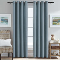 H.VERSAILTEX Grommet Natural Linen Textured Kitchen Curtains 45 inch Length, Thick Faux Linen Room Darkening Window Treatment Set for Farmhouse/Bedroom 52W x 45L,2 Panels,Heather Aqua