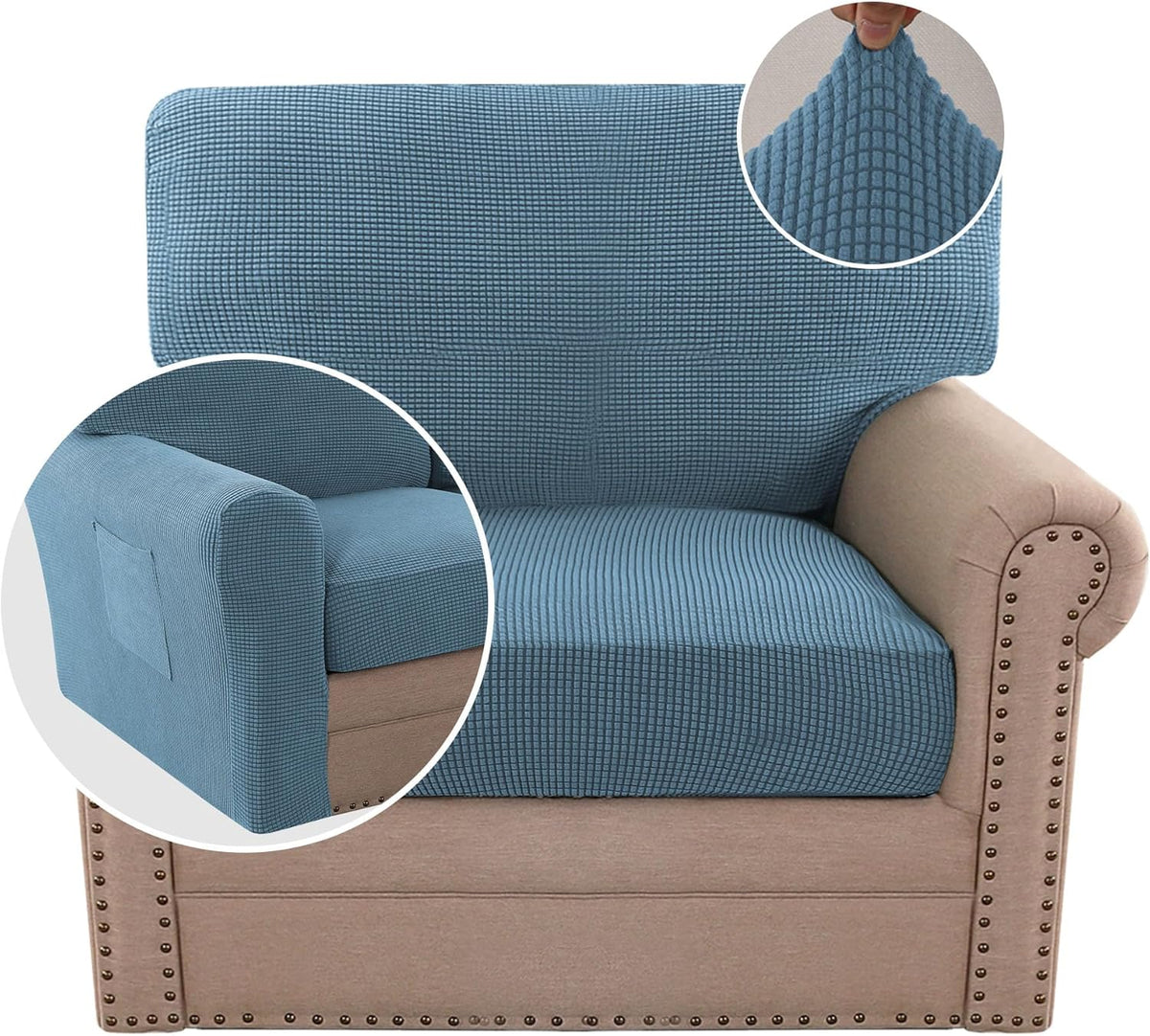 H.VERSAILTEX Multi-Pieces Chair Covers Stretch Couch Covers Form Fitted Seat and Back Cushions Covers