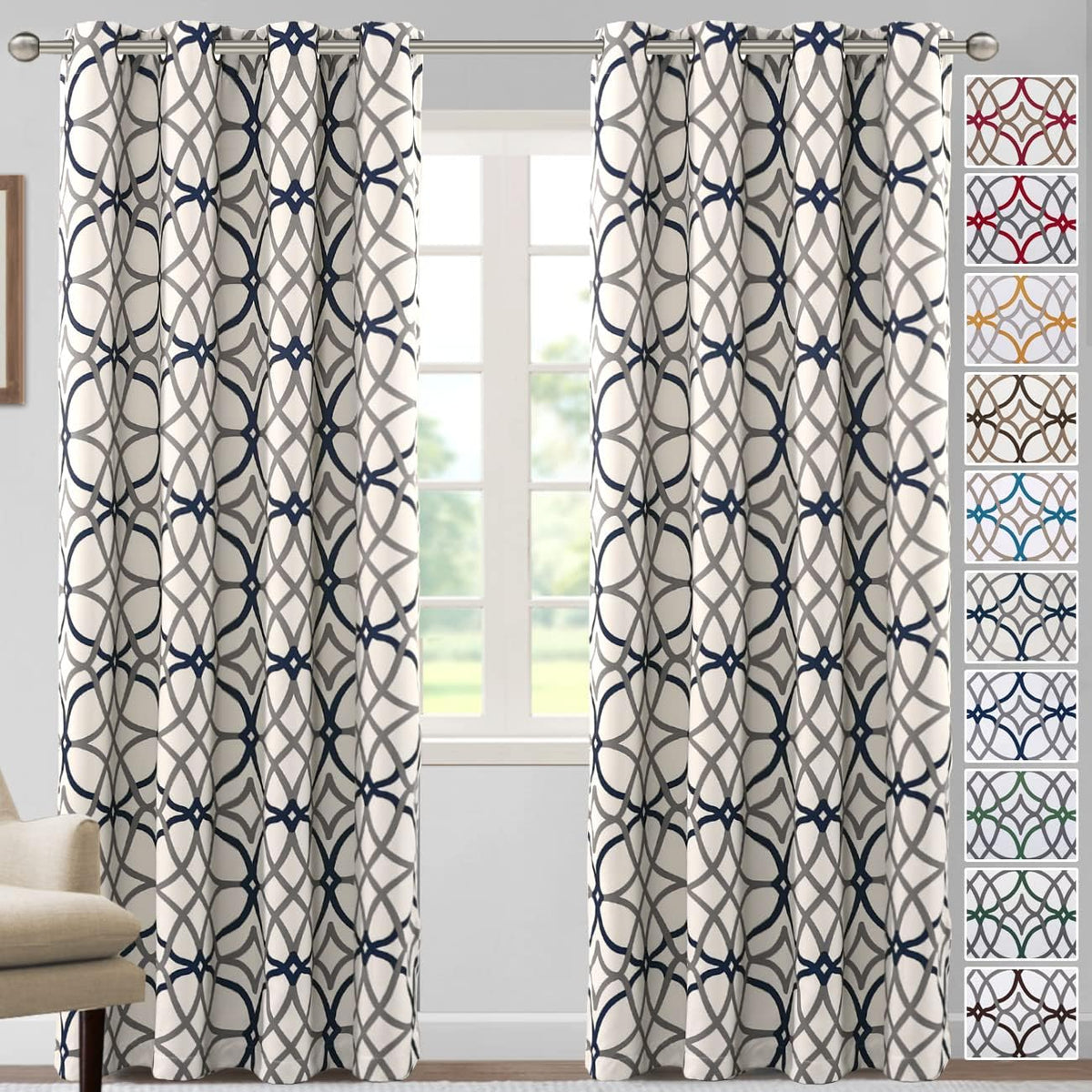 H.VERSAILTEX Blackout Curtains for Bedroom Printed Design 96 Inch Thermal Insulated 2 Panels