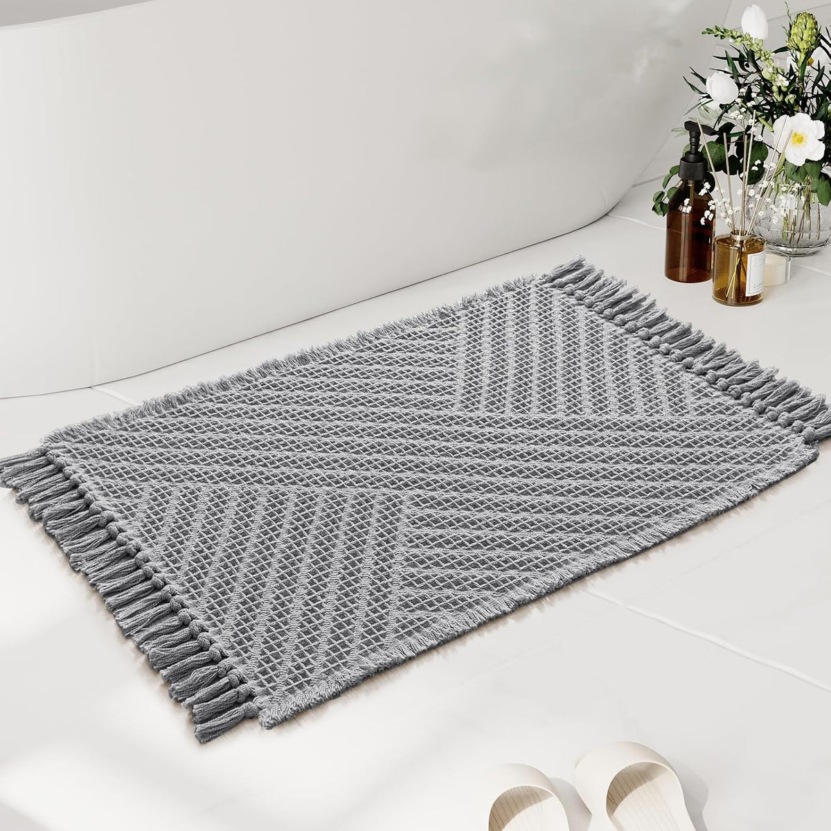 H.VERSAILTEX Waffle Boho Bath Mat – Super Absorbent, Non-Slip & Quick Dry