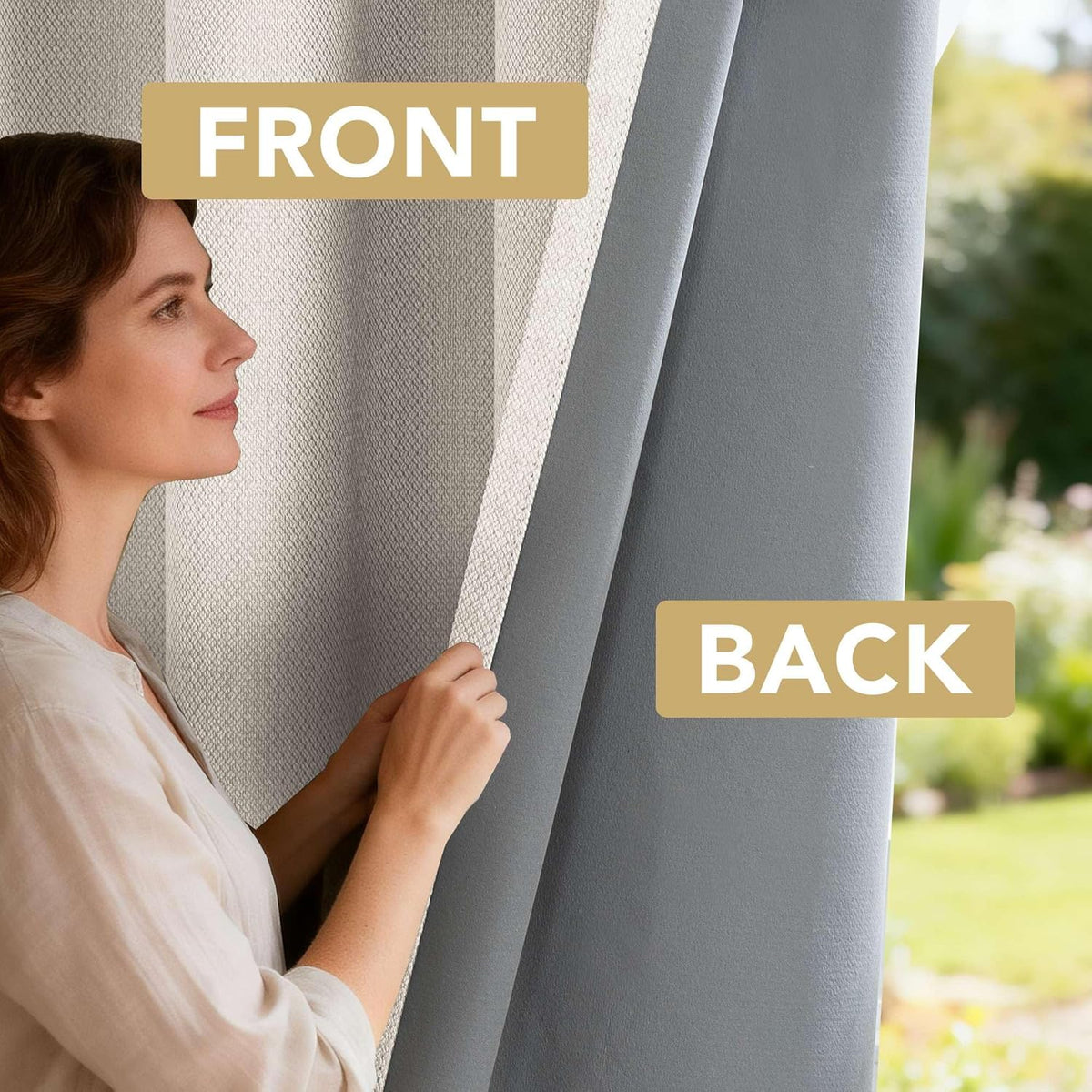 H.VERSAILTEX 100% Blackout Curtains Back Tab Full Light Blocking Curtain Draperies with Gray Coating Thermal Insulated Window Treatment Set of 2 Panels, 52" W x 84" L, Natural