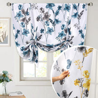 H.VERSAILTEX Tie Up Curtain Double Sided Cattleya Floral Printed Window Valance Balloon Roman Curtain, Rod Pocket - Reversible in Blue/Coral - W 42 x L 36