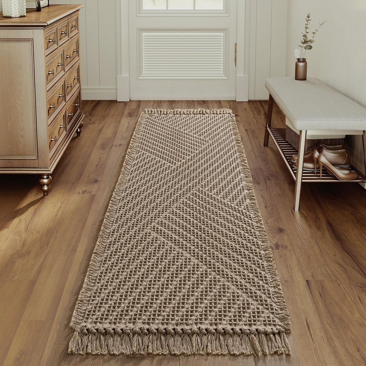 H.VERSAILTEX Waffle Boho Bath Mat – Super Absorbent, Non-Slip & Quick Dry