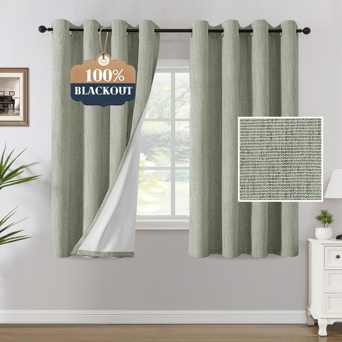 H.VERSAILTEX Chenille Curtains 96 inch Length 2 Panels 100% Blackout Drapes for Bedroom Living Room with White Flocking Coating Back Insulated Anti-Rust Grommet, Heathered Dove Gray(Not Solid)