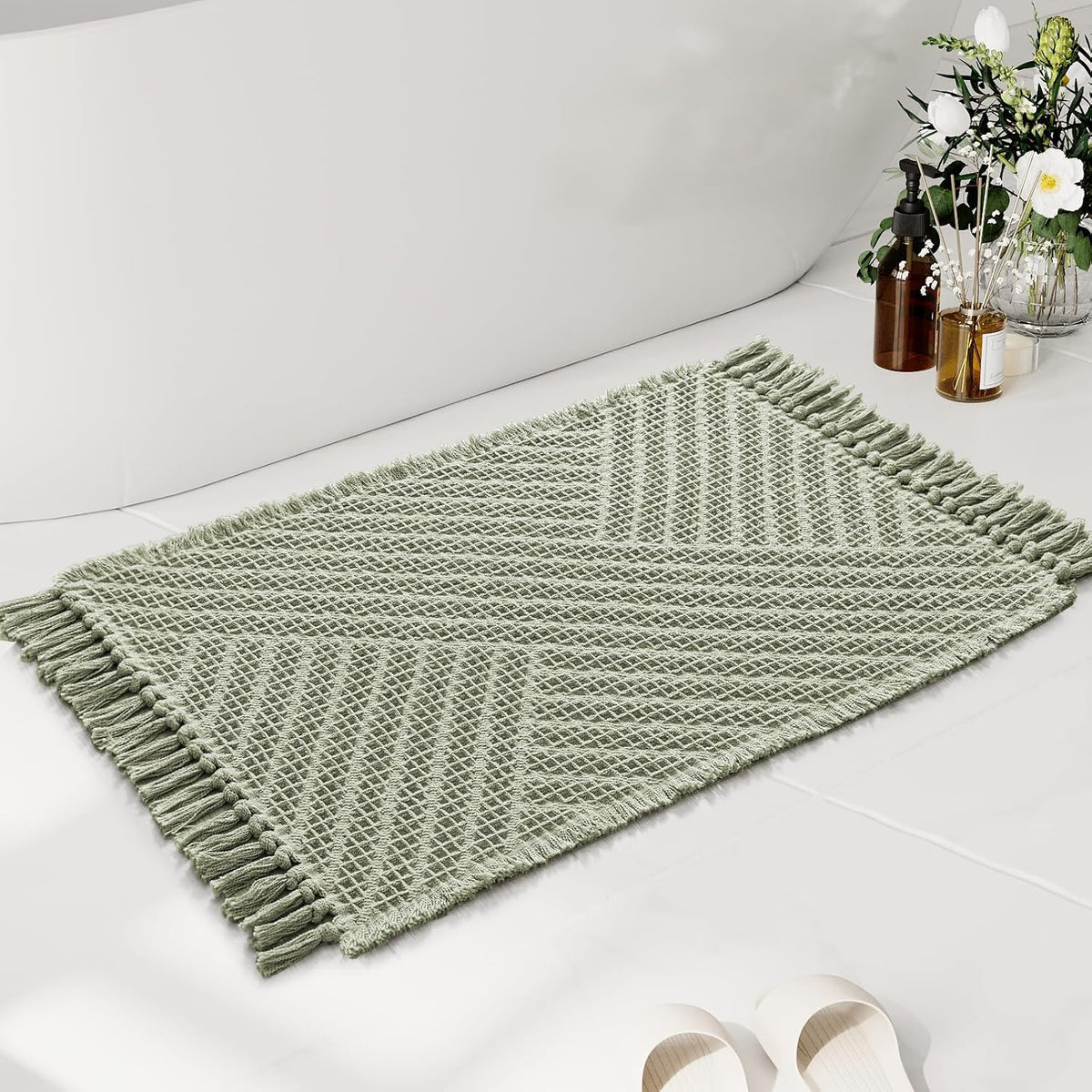 H.VERSAILTEX Waffle Boho Bath Mat – Super Absorbent, Non-Slip & Quick Dry