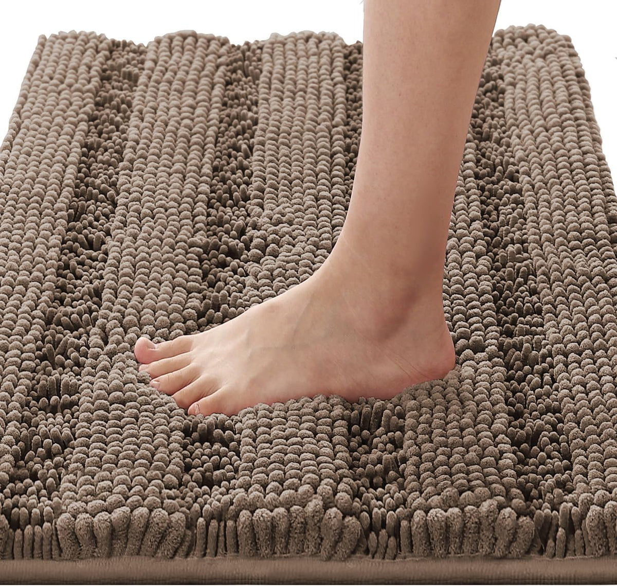 1pc H.VERSAILTEX Bath Rugs for Bathroom Non Slip Bath Mats Extra Thick Chenille Striped Rug 20" x 32" Absorbent Non Skid Fluffy Soft Shaggy Washable Dry Fast Plush Mat for Indoor, Bath Room, Tub