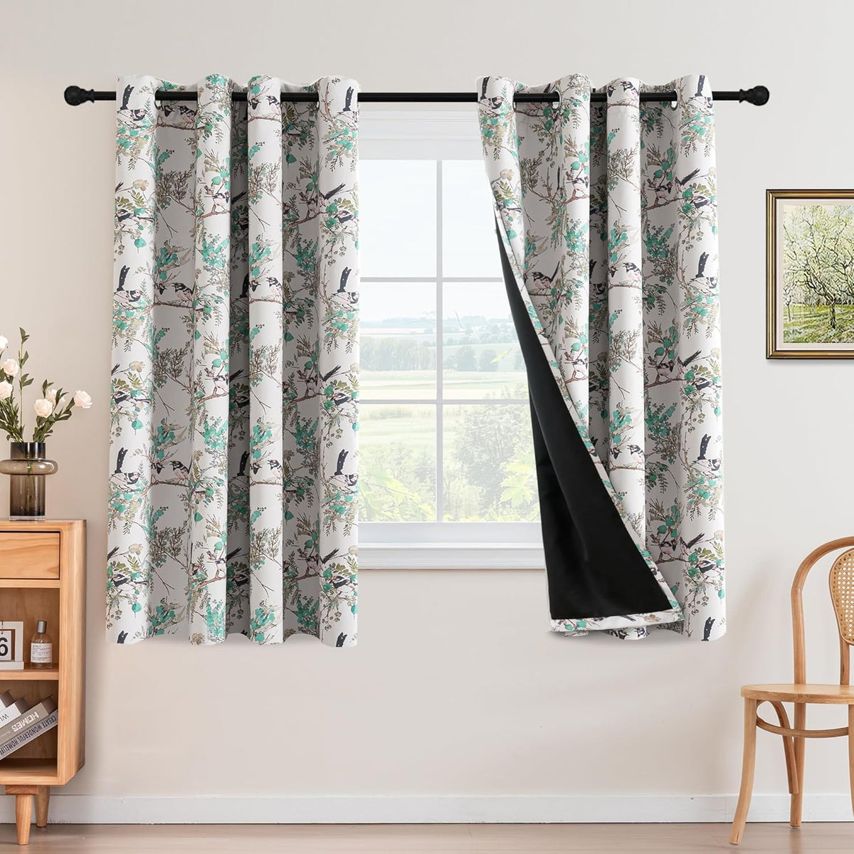 h.versailtx Floral 100% Blackout Vintage Curtains Patterned Thermal Insulated Grommet Window Drapes product image